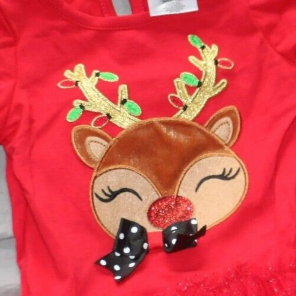 Counting Daisies Girls Christmas Reindeer Dress top 18 months